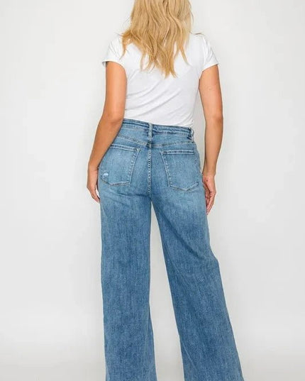 bytos Full Size High Rise Wide Leg Jeans with Pockets - Trendsi