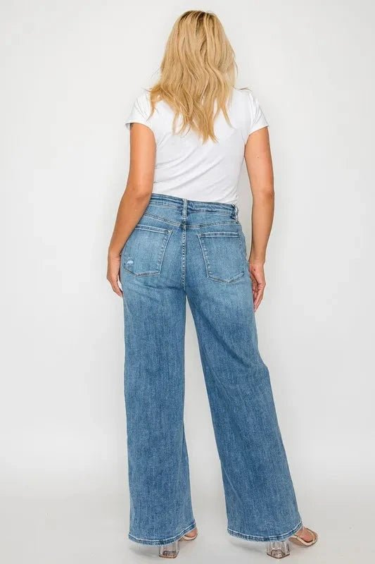 bytos Full Size High Rise Wide Leg Jeans with Pockets - Trendsi