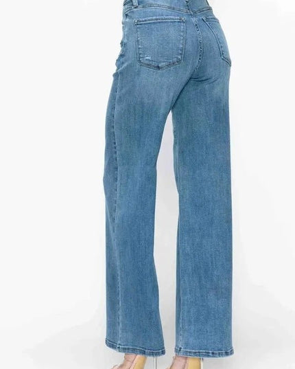 bytos Full Size High Rise Wide Leg Jeans with Pockets - Trendsi