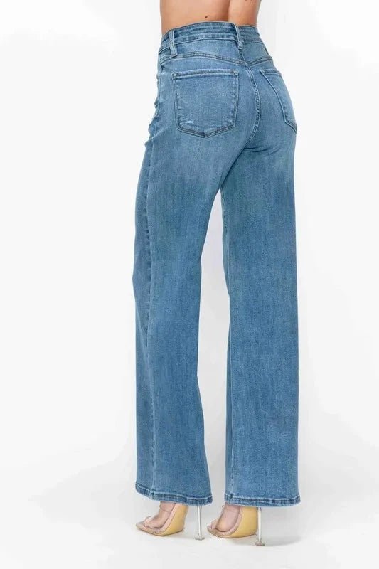 bytos Full Size High Rise Wide Leg Jeans with Pockets - Trendsi