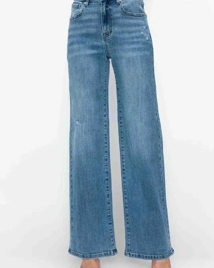 bytos Full Size High Rise Wide Leg Jeans with Pockets - Trendsi