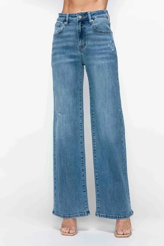 bytos Full Size High Rise Wide Leg Jeans with Pockets - Trendsi
