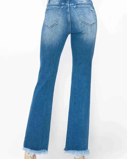 bytos Full Size Raw Hem Distressed High Rise Bootcut Jeans - Trendsi