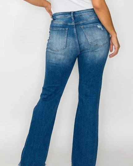 bytos Full Size Raw Hem Distressed High Rise Bootcut Jeans - Trendsi