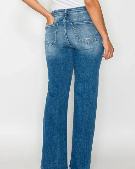 bytos Full Size Raw Hem Distressed Mid Rise Straight Jeans - Trendsi