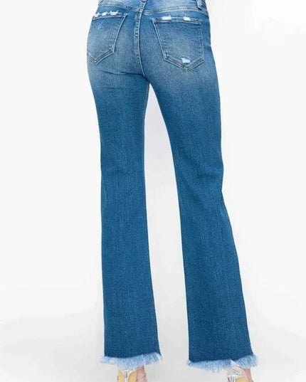 bytos Full Size Raw Hem Distressed Mid Rise Straight Jeans - Trendsi