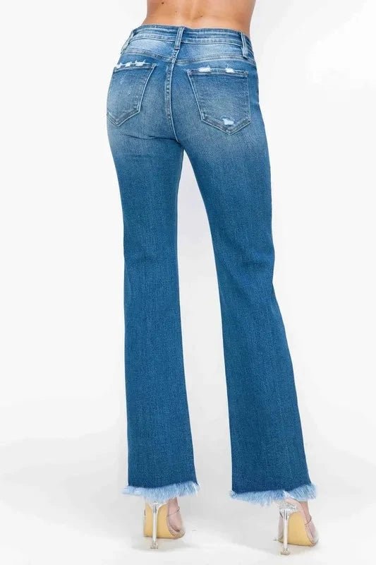 bytos Full Size Raw Hem Distressed Mid Rise Straight Jeans - Trendsi