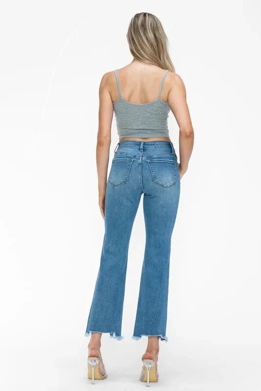 bytos Raw Hem Distressed Mid Rise Crop Jeans - Trendsi