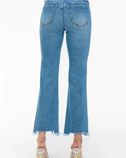 bytos Raw Hem Distressed Mid Rise Crop Jeans - Trendsi