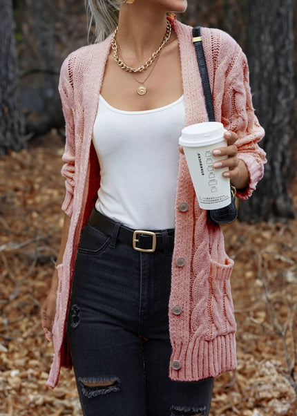 Cable - Knit Button Down Cardigan - Trendsi
