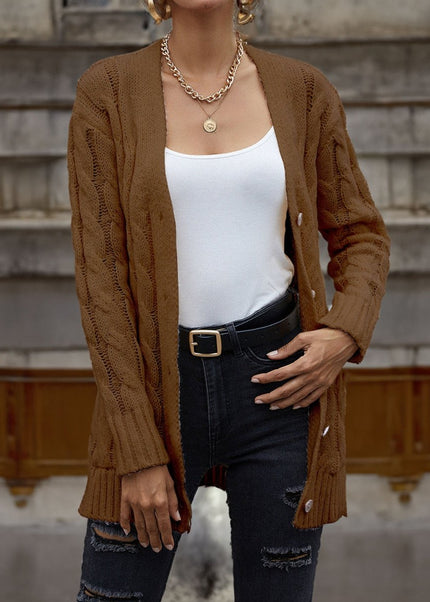 Cable - Knit Button Down Cardigan - Trendsi