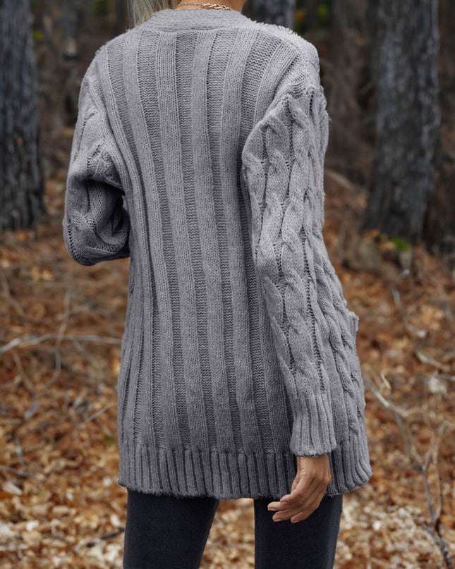 Cable - Knit Button Down Cardigan - Trendsi