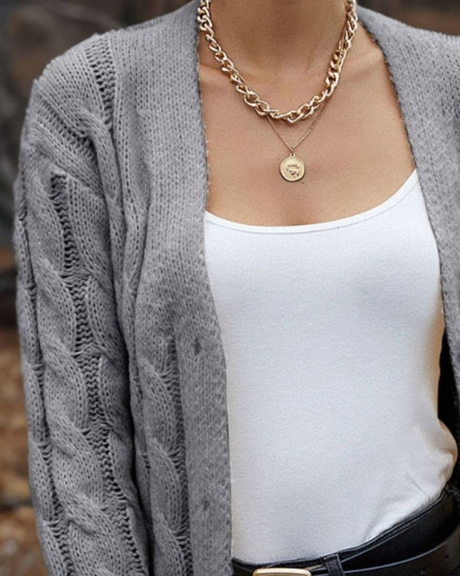 Cable - Knit Button Down Cardigan - Trendsi