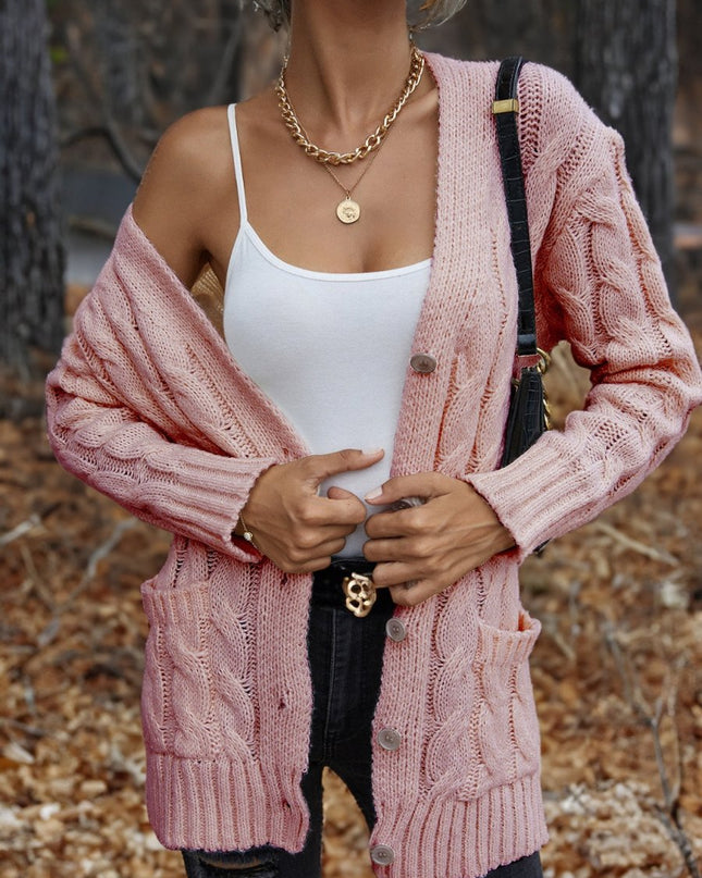 Cable - Knit Button Down Cardigan - Trendsi