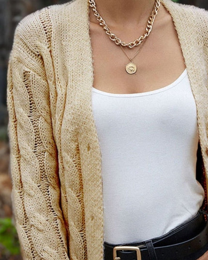 Cable - Knit Button Down Cardigan - Trendsi