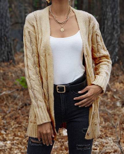 Cable - Knit Button Down Cardigan - Trendsi