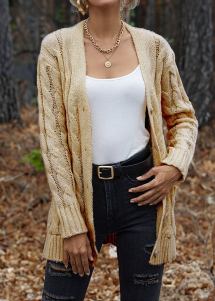 Cable - Knit Button Down Cardigan - Trendsi