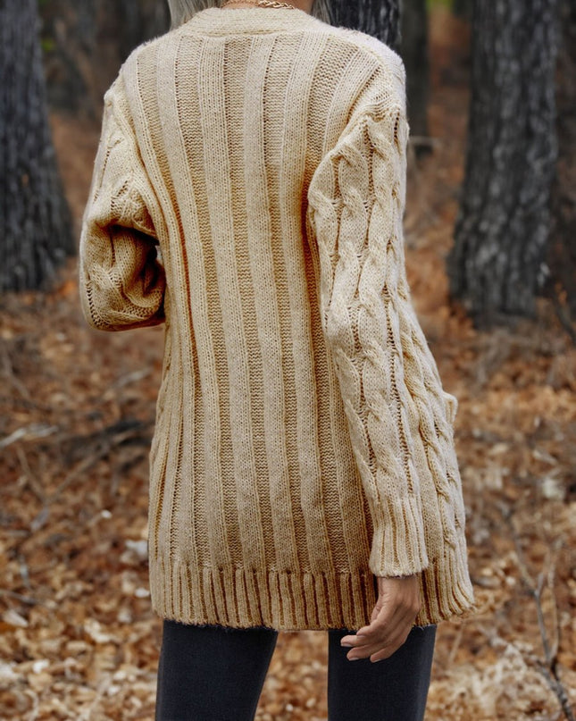 Cable - Knit Button Down Cardigan - Trendsi