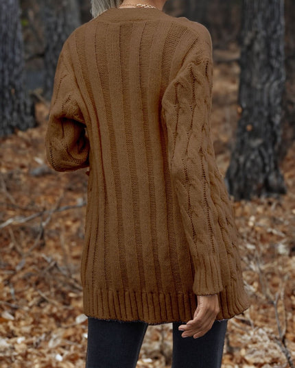 Cable - Knit Button Down Cardigan - Trendsi