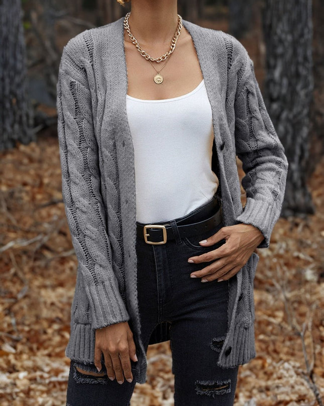 Cable - Knit Button Down Cardigan - Trendsi
