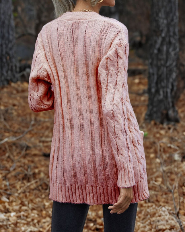 Cable - Knit Button Down Cardigan - Trendsi