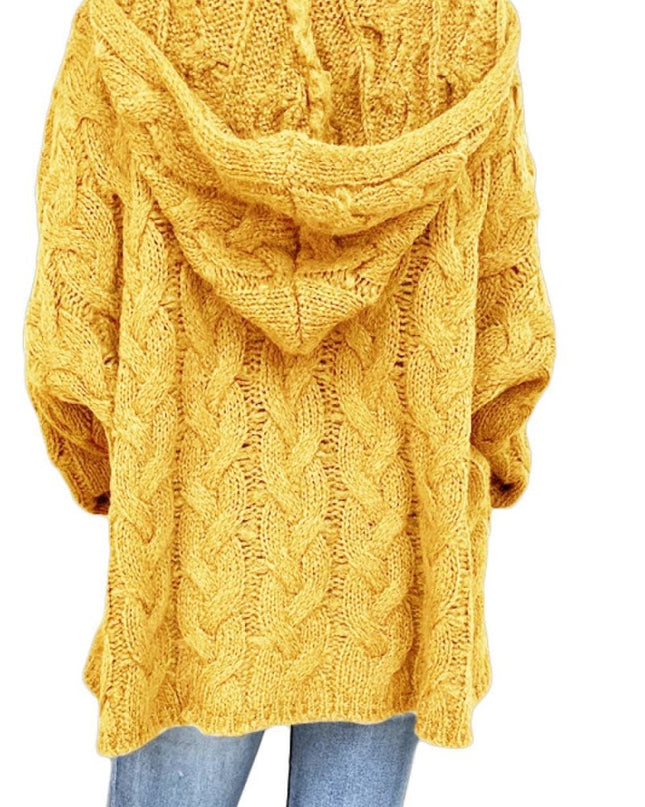Cable - Knit Hooded Sweater - Trendsi