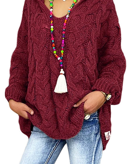 Cable - Knit Hooded Sweater - Trendsi