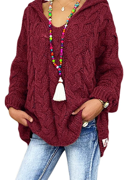 Cable - Knit Hooded Sweater - Trendsi