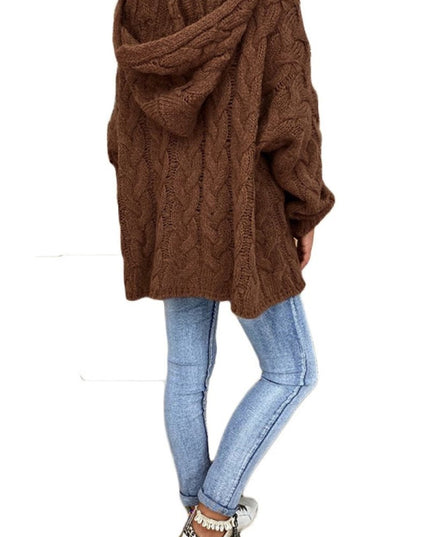 Cable - Knit Hooded Sweater - Trendsi