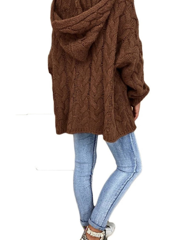 Cable - Knit Hooded Sweater - Trendsi