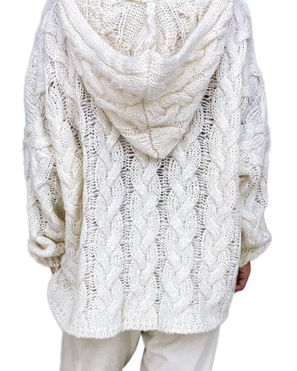 Cable - Knit Hooded Sweater - Trendsi