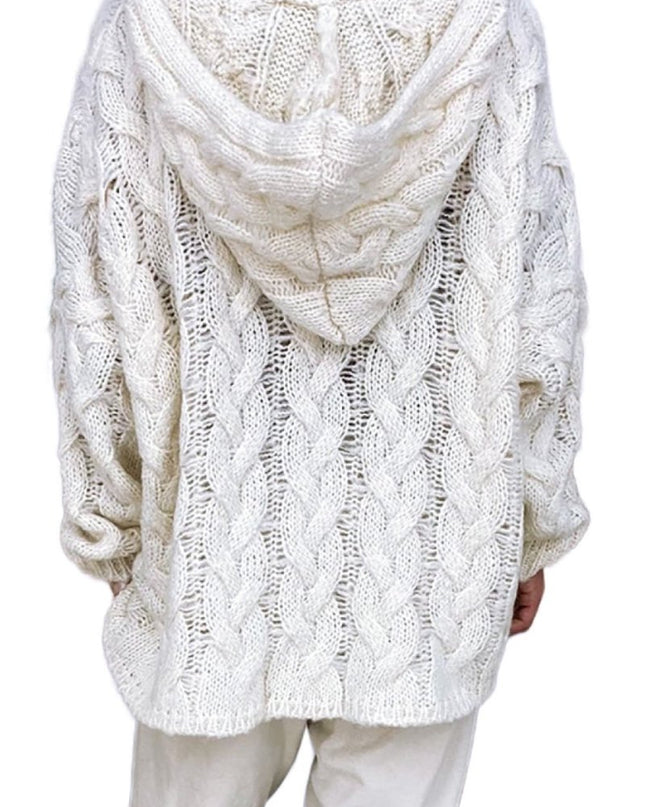 Cable - Knit Hooded Sweater - Trendsi