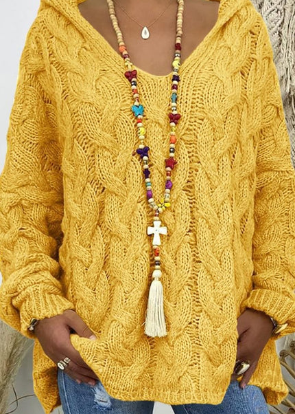 Cable - Knit Hooded Sweater - Trendsi