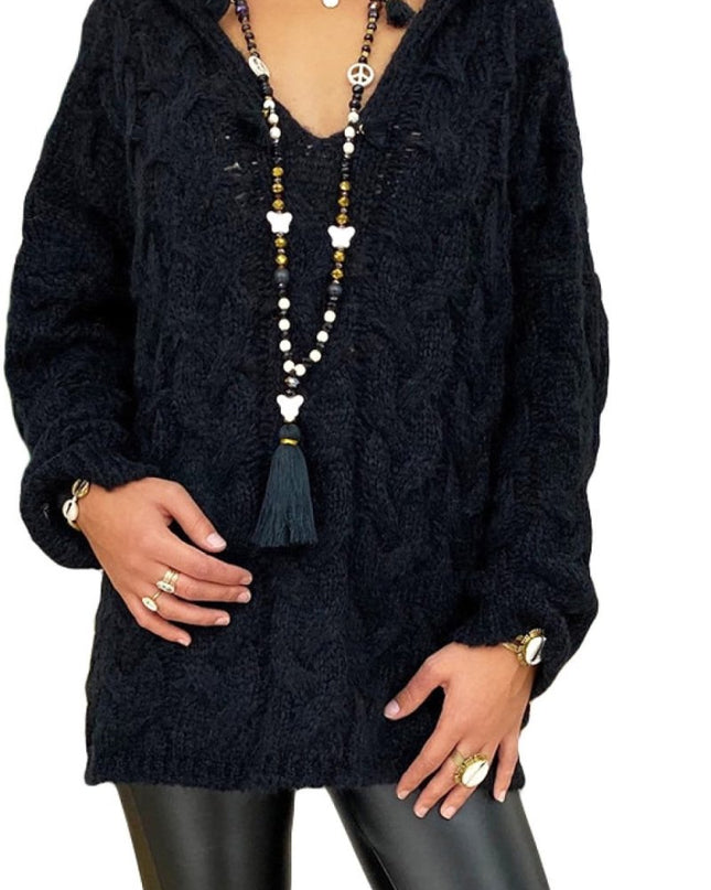 Cable - Knit Hooded Sweater - Trendsi