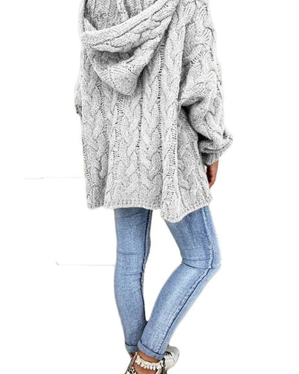 Cable - Knit Hooded Sweater - Trendsi