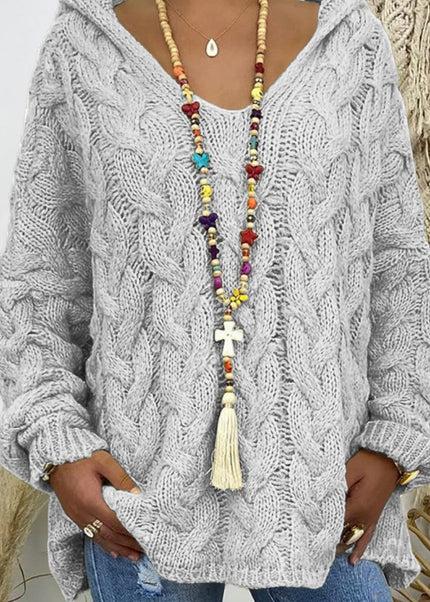 Cable - Knit Hooded Sweater - Trendsi