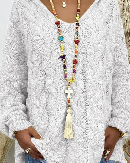 Cable - Knit Hooded Sweater - Trendsi