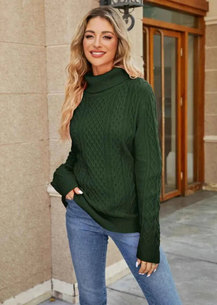 Cable - Knit Mock Neck Sweater - Trendsi