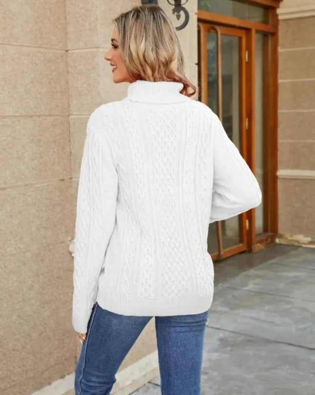 Cable - Knit Mock Neck Sweater - Trendsi