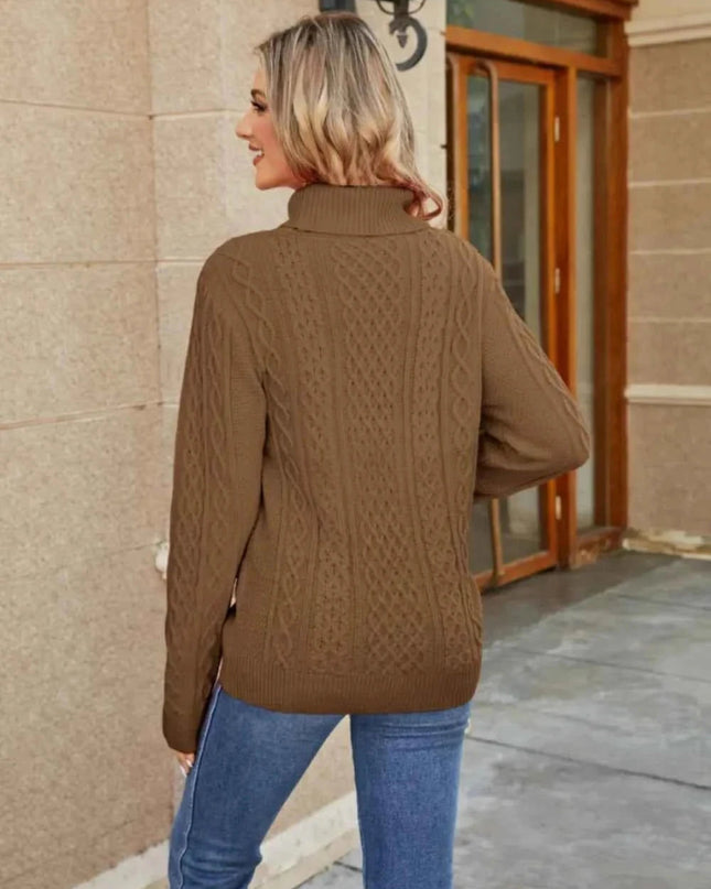 Cable - Knit Mock Neck Sweater - Trendsi