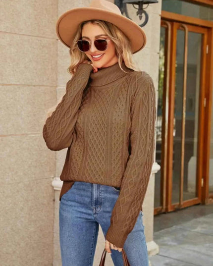 Cable - Knit Mock Neck Sweater - Trendsi