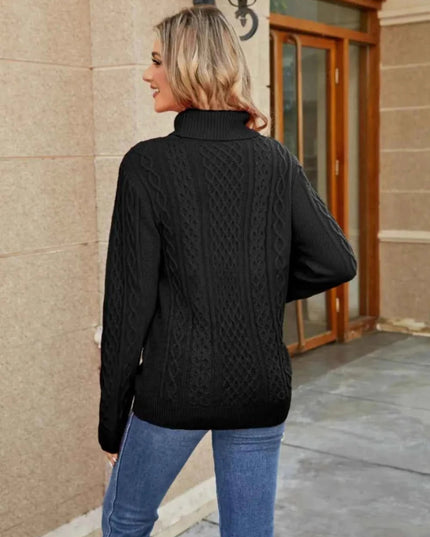 Cable - Knit Mock Neck Sweater - Trendsi