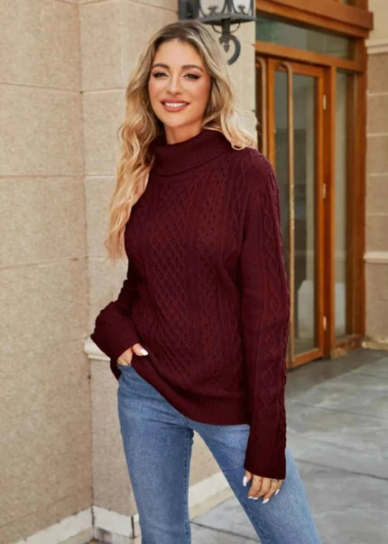 Cable - Knit Mock Neck Sweater - Trendsi