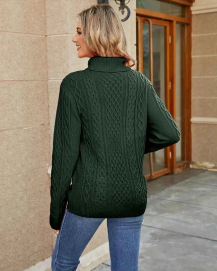 Cable - Knit Mock Neck Sweater - Trendsi