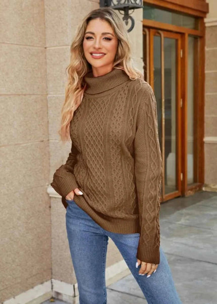 Cable - Knit Mock Neck Sweater - Trendsi