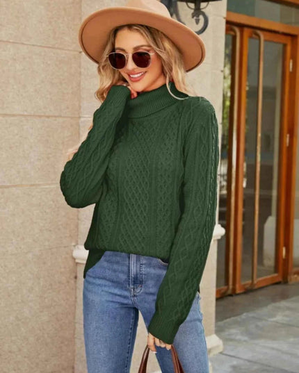 Cable - Knit Mock Neck Sweater - Trendsi
