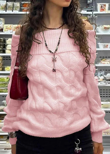 Cable Knit Off - Shoulder Sweater - Trendsi