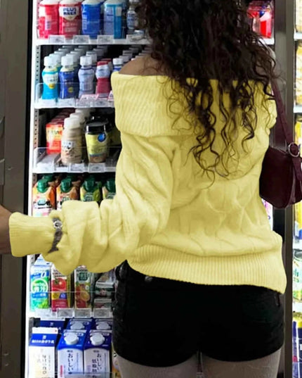 Cable Knit Off - Shoulder Sweater - Trendsi