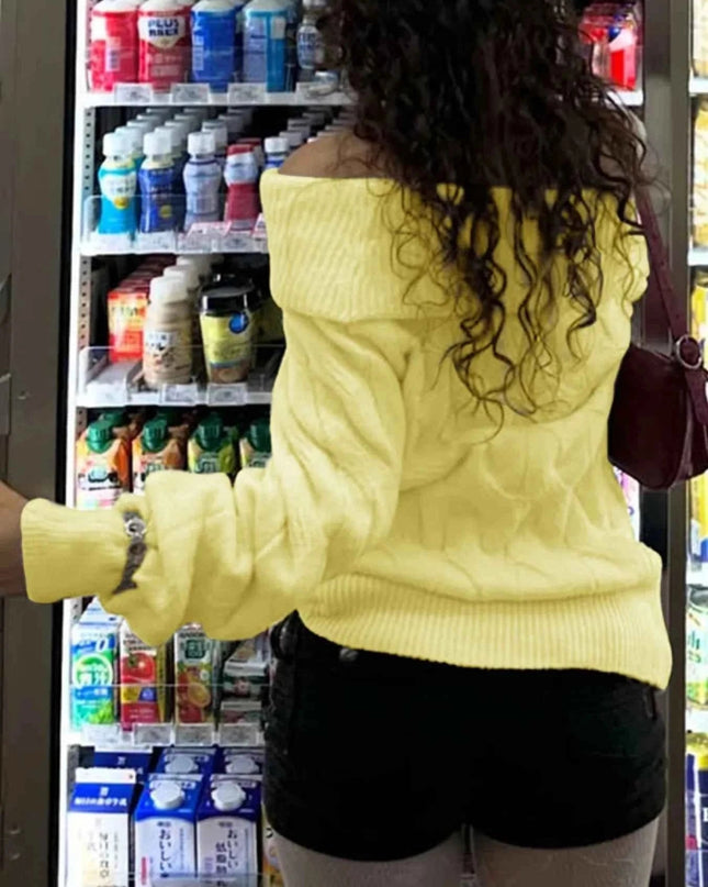 Cable Knit Off - Shoulder Sweater - Trendsi