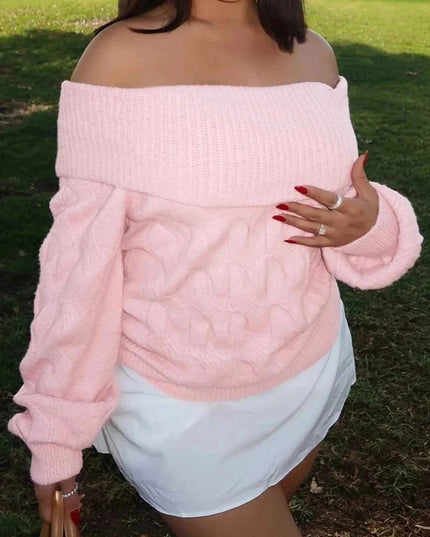 Cable Knit Off - Shoulder Sweater - Trendsi